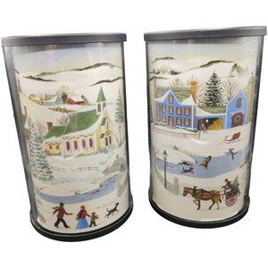 Set of 2 PartyLite Christmas Glass Candle Holder Hurricane Express It!